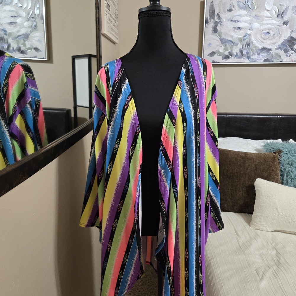 Colorful Striped Kimono Cardigan Size L NWOT.Never Worn! - Picture 2 of 8